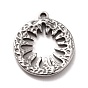 304 Stainless Steel Pendants, Flat Round with Hollow Flower