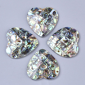 Single-Sided Natural Abalone Shell/Paua Shell Pendants, with Freshwater Shell Back, Heart