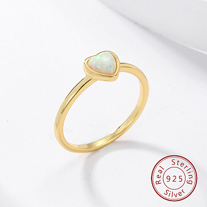 Synthetic Opal Heart Finger Ring, 925 Sterling Silver Rings