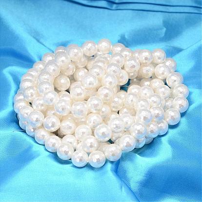 Faceted Round Shell Pearl Bead Strands