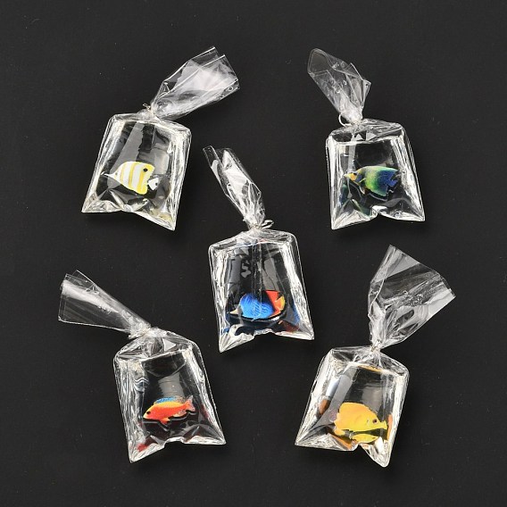 Colgantes de resina con anilla de hierro, 3 d impreso, bolsa de peces de colores
