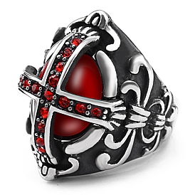 Гранатовое кольцо со стразами, массивное толстое кольцо из нержавеющей стали на пасху