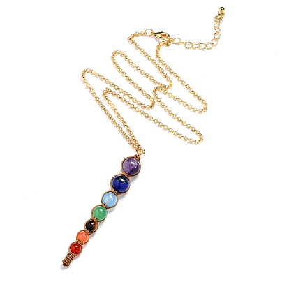 Collier pendentif rond tressé en pierres naturelles et synthétiques, collier de yoga chakra avec chaînes en alliage pour femme