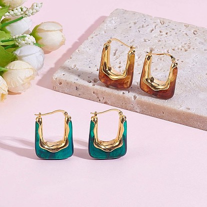 Boucles d'oreilles créoles épaisses rectangle acrylique, cadeaux minimalistes de bijoux en alliage d'or pour les femmes