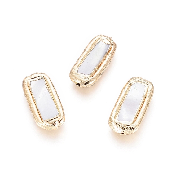 Perles de coquillages, avec les accessoires en laiton, bord plaqué or, rectangle