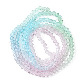 2 mèches de perles de verre transparentes, à facettes (32 facettes), ronde