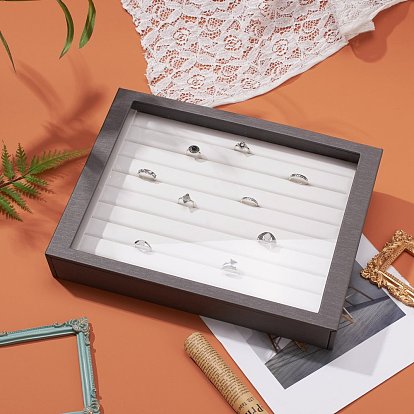 Boîtes de présentation de bijoux en bois, recouvert de cuir PU, verre organique et bande magnétique, rectangle