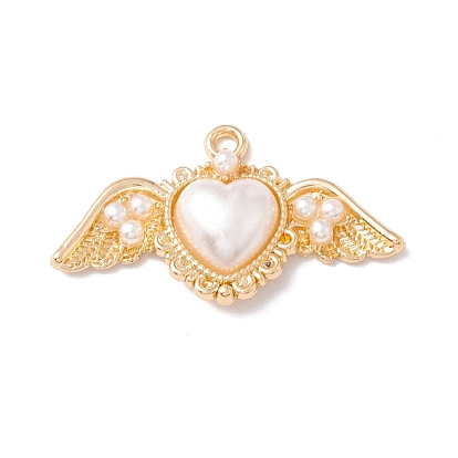 Rack Plating Alloy Pendants, with Plastic Imitation Pearl, Wing with Heart