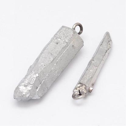 Natural Quartz Crystal Pendants, Nuggets, with Brass Findings, Platinum