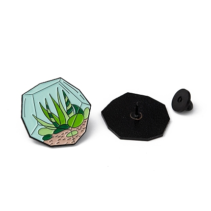 Creative Zinc Alloy Brooches, Enamel Lapel Pin, with Iron Butterfly Clutches or Rubber Clutches, Electrophoresis Black Color, Plant