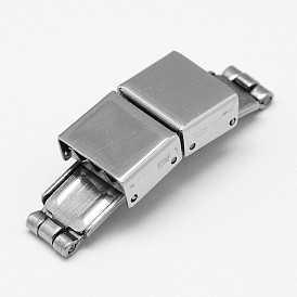 Rectangle 201 Stainless Steel Watch Band Clasps, 34x11x6mm, Hole: 2x10mm