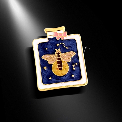 Rectangle avec broche en émail lumineux abeille, insigne en alliage brillant dans le noir pour les vêtements de sac à dos, or