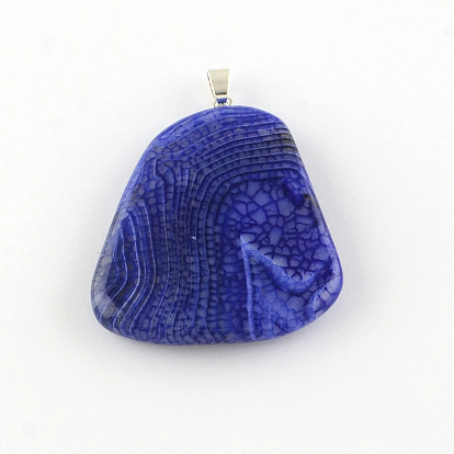 Teardrop Dyed Natural Crackle Agate Pendants with Silver Color Plated Iron Clasps, 47~50x27~43x6~8mm, Hole: 6x4mm