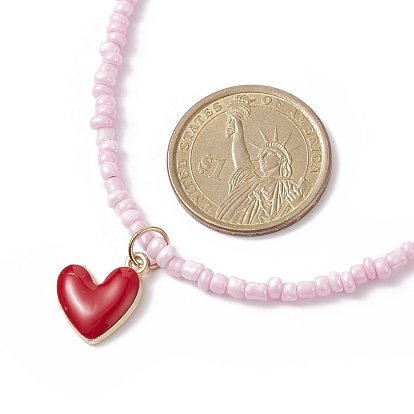 4 pcs 4 ensemble de colliers de perles de quartz rose naturel et de perles de verre de style pcs, colliers de charme de coeur d'émail d'alliage pour des femmes