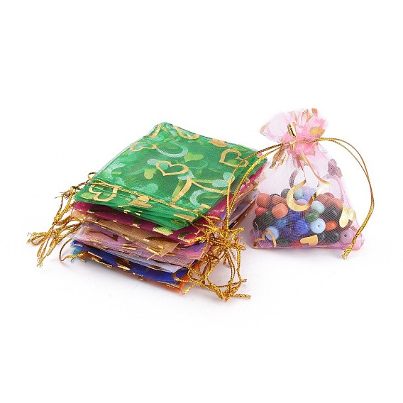 Сердце напечатаны органза сумки, мешочки подарка украшения для мешков конфеты, свадьбы пользу сумки, пользу мешок, подарочные пакеты, прямоугольные