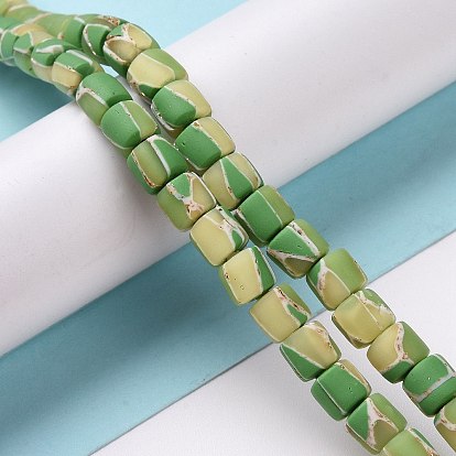 Handmade Polyester Clay Beads Strand, with Gold Foil, Column