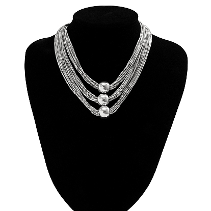 Brass Box Chains Multi-strand Necklaces, Triple CCB Plastic Beaded Necklace for Women