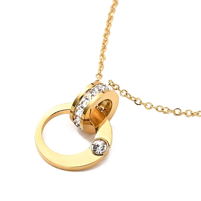 Collier pendentif anneaux interlock cristal strass, placage ionique (ip) 304 bijoux en acier inoxydable pour femmes