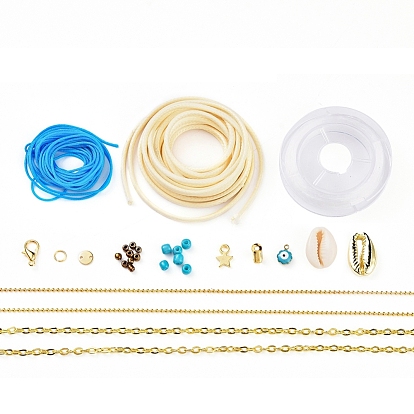 Ocean Theme DIY Bracelet Making, with Iron Chains, Alloy Pendants, Glass Seed Beads, Enamel Charms, Nylon Thread, Elastic Thread and Korean Waxed Polyester Cord