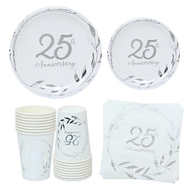Mirror Paper Disposable Tableware Party Supplies, incldue Plates Napkins Cups, for Wedding Anniversary Party