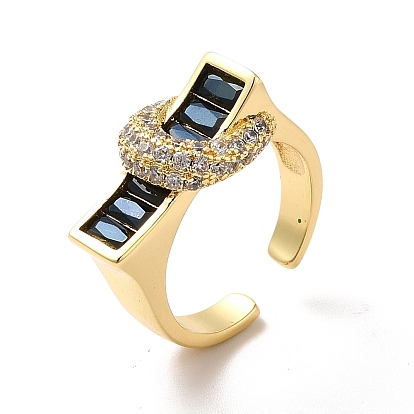 Rectángulo de circonitas cúbicas con anillo abierto de luna, joyas de latón chapado en oro real 18k para mujer