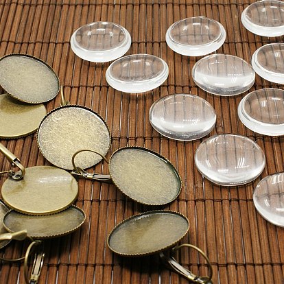25mm Transparent Clear Domed Glass Cabochon Cover for Brass Photo Leverback Earring Making, Earring: 38x26mm, Glass: 25x7.4mm