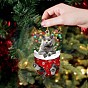 Кот в рождественских чулках с украшениями, Акриловый котенок, подвесной орнамент для рождественской елки, украшения для домашней вечеринки