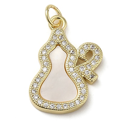 Brass Micro Pave Cubic Zirconia Pendants, with Shell, Gourd