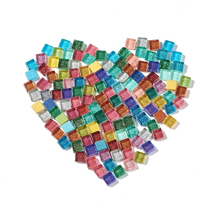 Square with Glitter Powder Mosaic Tiles Glass Cabochons, for Home Decoration or DIY Crafts