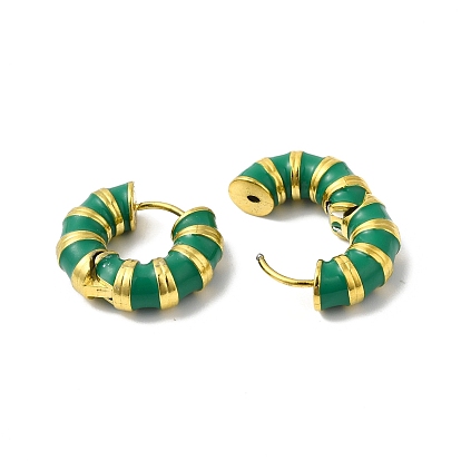 Enamel Round Hoop Earrings, Real 14K Gold Plated 304 Stainless Steel Jewelry for Women