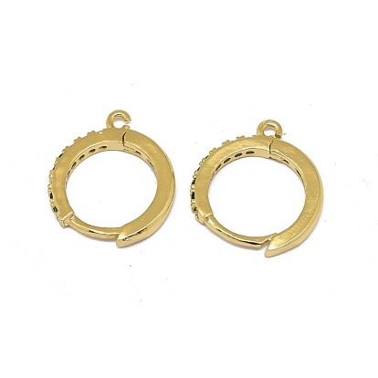 Alloy Huggie Hoop Earring Findings, with Micro Pave Cubic Zirconia, Long-Lasting Plated, Circle Ring