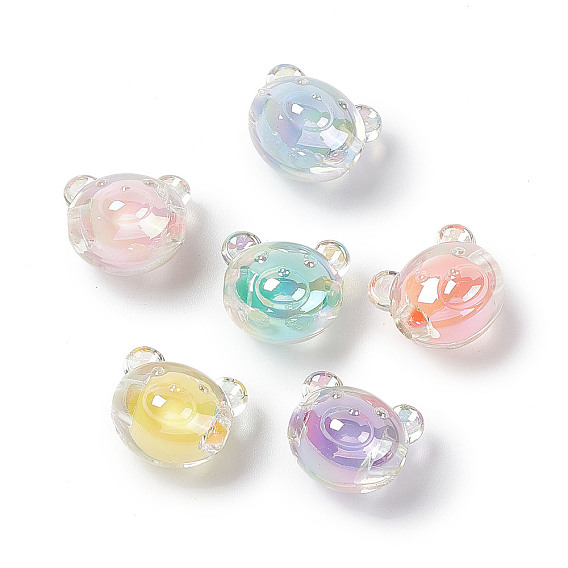 UV Plating Rainbow Iridescent Acrylic Beads, Two Tone, Bear