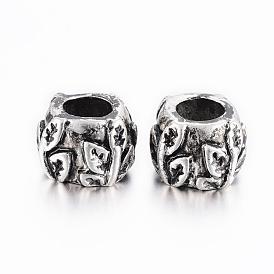 Tibetan Style Alloy European Beads, Large Hole Beads, Cadmium Free & Nickel Free & Lead Free, Rondelle with Leaf