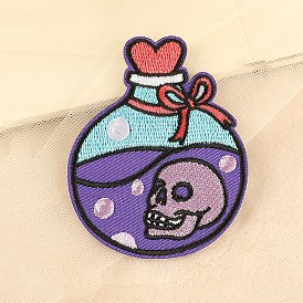 Computerized Embroidery Cloth Iron On/Sew On Patches, Costume Accessories, Appliques, Wish Bottle with Skull