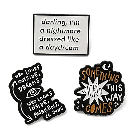 Word Enamel Pins, Black Alloy Badge for Backpack Clothes, Eye/Star/Rectangle