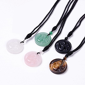 Gemstone Yoga Theme Pendant Necklace with Nylon Cord for Women