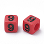 Opaque Acrylic Beads, Cube with Number