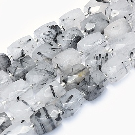 Natural Rutilated Quartz Beads Strands, Faceted, Cuboid