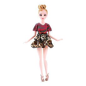 Leopard Print Skirt Cloth Doll Dress, Casual Wear Clothes Set, for 11 inch Girl Doll Party Dressing Accessories