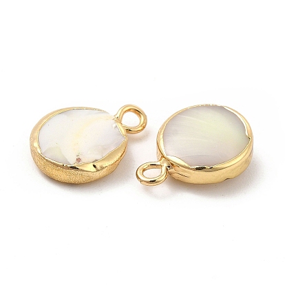 Natural Trochus Shell Charms, with Brass Loops, Flat Round