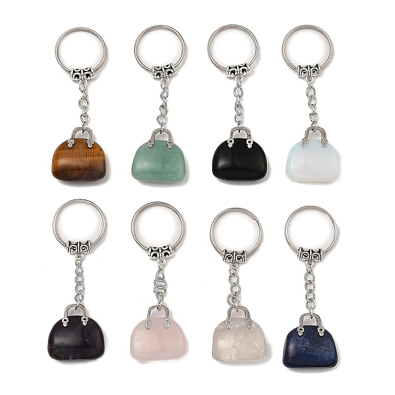 Porte-clés pendentif de sac en pierres précieuses naturelles et synthétiques, avec les accessoires en laiton de tonalité de platine, pour sac bijoux cadeau décoration