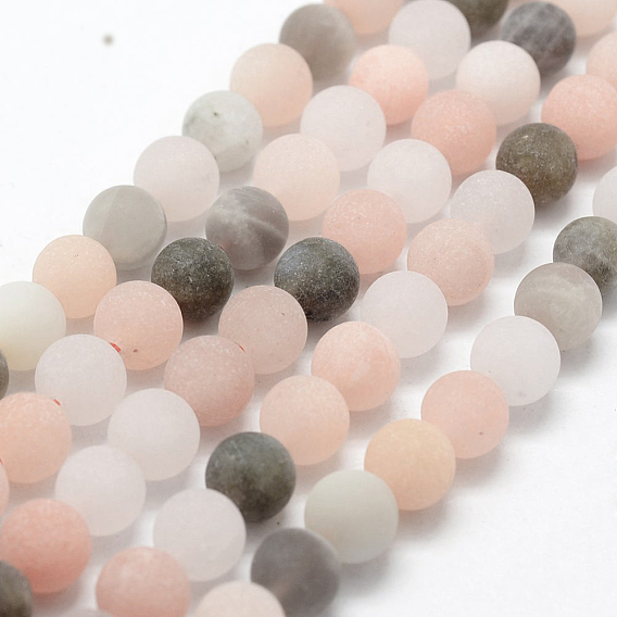 Brins de perles multi-pierres de lune naturelles, givré, ronde