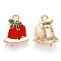 Alloy Enamel Pendants, for Christmas, Jingle Bell, Light Gold