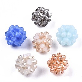 Perles rondes en verre tissées, perles de cluster, facette