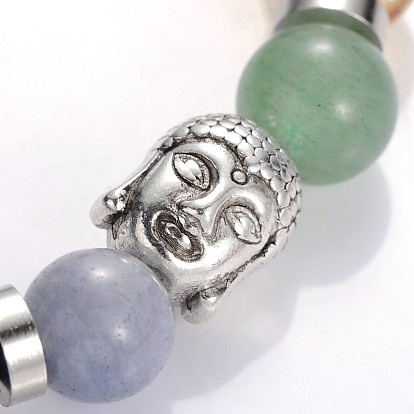 Buddha Head Gemstone Beaded Stretch Bracelets, with Tibetan Style Beads