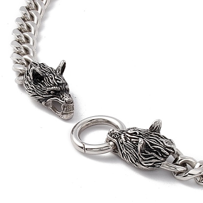 304 Stainless Steel Curb Chains Necklace with Wolf Clasps for Men Women