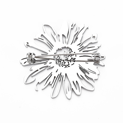 Flower Brooch, 201 Stainless Steel Lapel Pin for Backpack Clothes, Nickel Free & Lead Free
