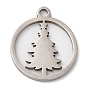 Christmas 201 Stainless Steel Pendants, Flat Round with Christmas Tree