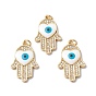 Rack Plating Brass Micro Pave Clear Cubic Zirconia Pendants, with Enamel Heart & Jump Ring, Lead Free & Cadmium Free, Long-Lasting Plated, Hamsa Hand with Evil Eye Charm