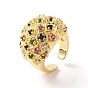 Colorful Cubic Zirconia Dome Open Cuff Ring, Brass Wide Ring for Women